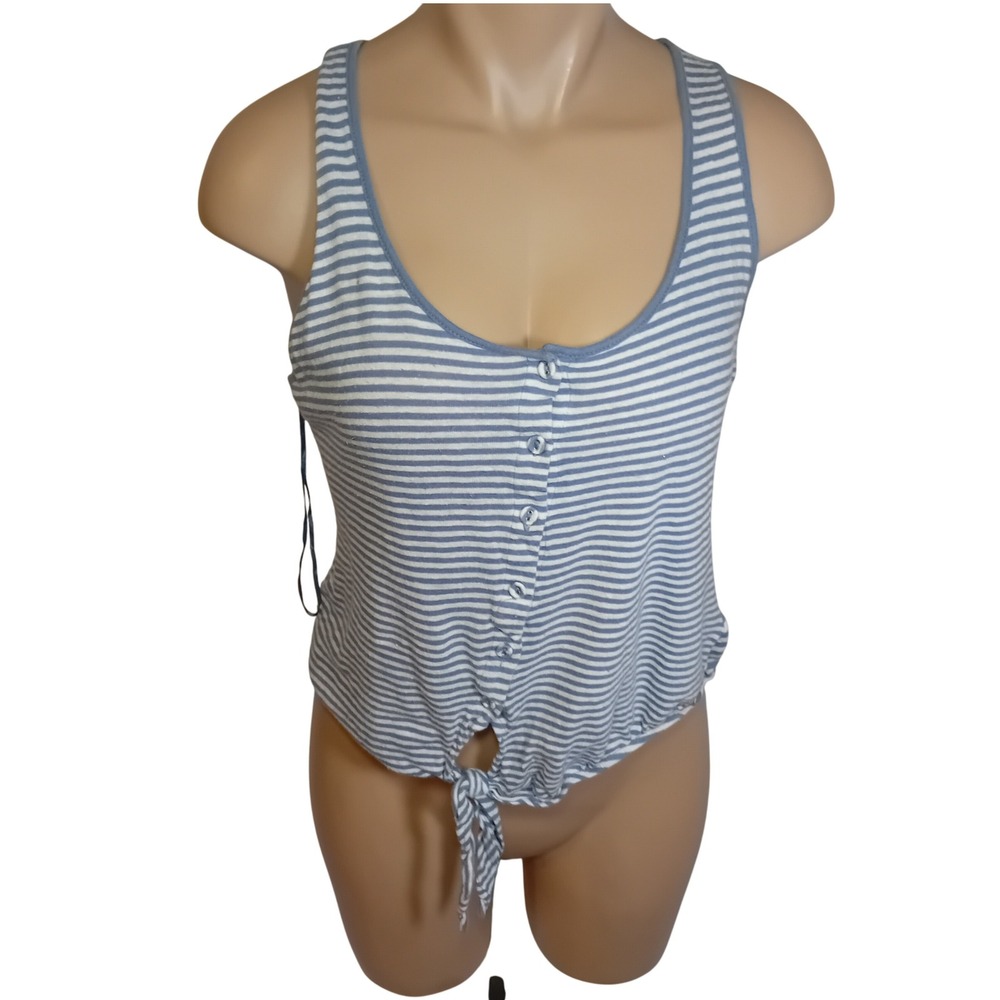 Y2K Guess Striped Button Linen Tie Tank Top Summer Beach Cottagecore Indie S